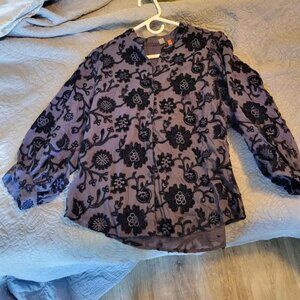 PILCRO FROM ANTHROPOLOGIE NAVY EMBROIDERED BLOUSE